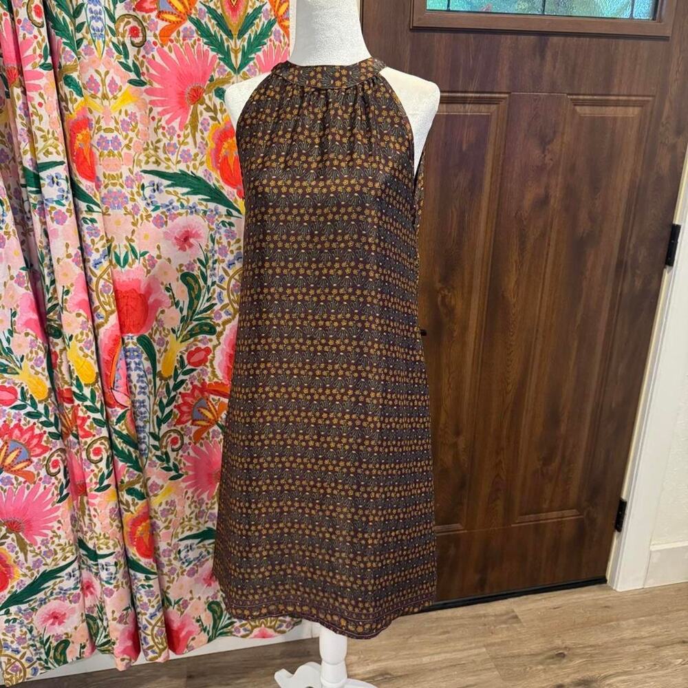 Earthbound Trading Company Dress SMALL Brown Floral Bow